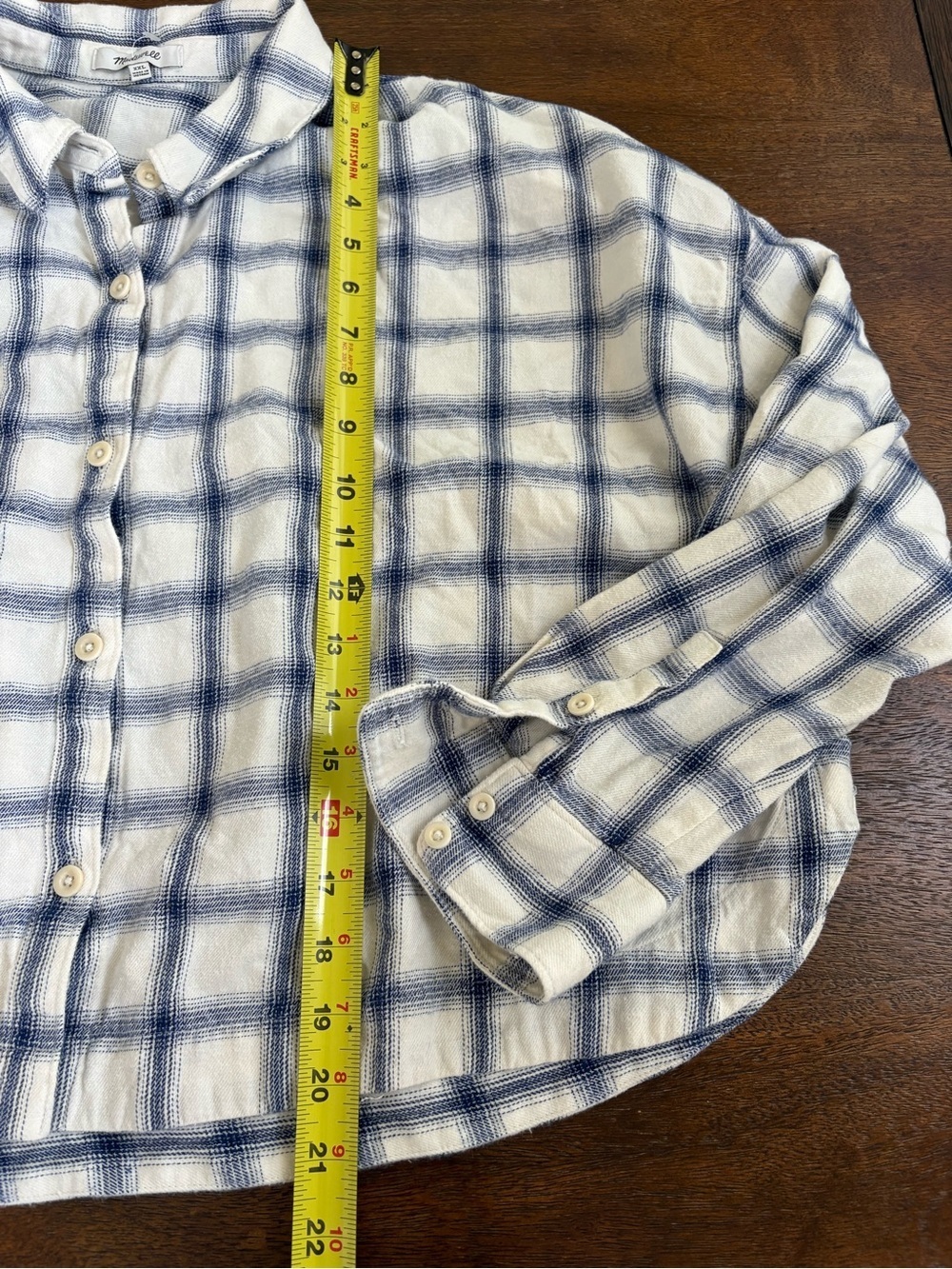 Madewell Flannel Hartfield Cropped Windowpane Royal Button Up Shirt Women XXL - Picture 10 of 11